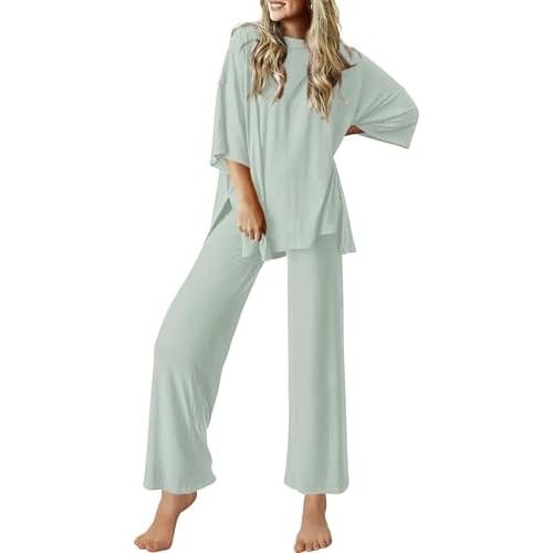 Ekouaer Lounge Sets for Women Short Sleeve Tops and Long Pants Soft Comfy Pajamas Set 2 Piece Outfits