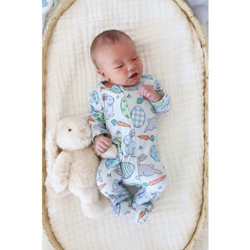 Hoppy Spring Zipper Footie | Blue