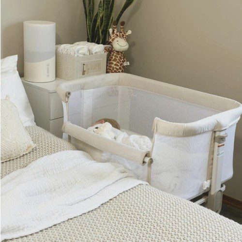 Fodoss Baby Bassinets Bedside Sleeper - All Mesh Bedside Bassinet with Wheels, 7 Height Adjustable Baby Bassinet for Infants, Beige