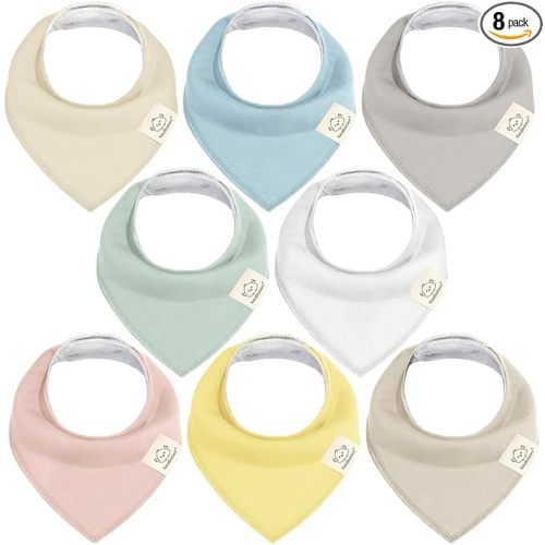 KeaBabies 8-Pack Organic Baby Bandana Bibs for Drooling and Teething - Super Absorbent Triangle Baby Drool Bibs for Girls, Boys, 100% Cotton Extra Soft for Newborn, Infant 0-36 Months (Dawn)