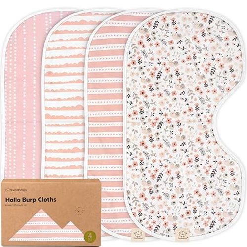 KeaBabies 4-Pack Baby Burp Cloths Baby Girl, Boy, Organic Cotton (Sweet Charm) | Organic Cotton Burp Cloth, Extra Large, Absorbent, Soft Burping Cloths Set for Babies, Newborn Burp Clothes, Thick Burp Rags