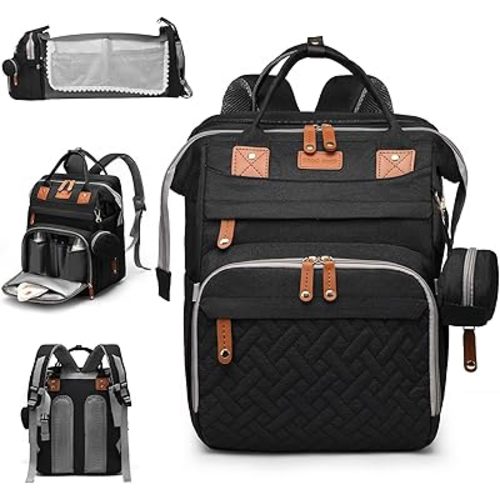 Baby Diaper Bags with Changing Station, Large Capacity Diaper Bag Backpack for Moms Dads with USB Charging Port,Travel Baby Bag with Pacifier Case & Stroller Straps(Up-Black)