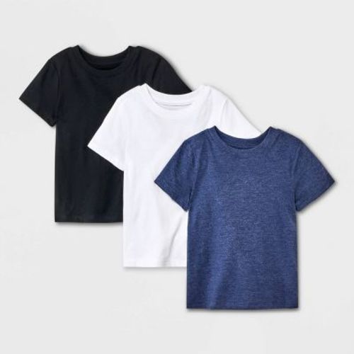 Toddler Boys' 3pk Short Sleeve T-Shirt - Cat & Jack™ Black/Navy Blue/White 12M: Cotton Blend, Crew Neck, Machine Washable
