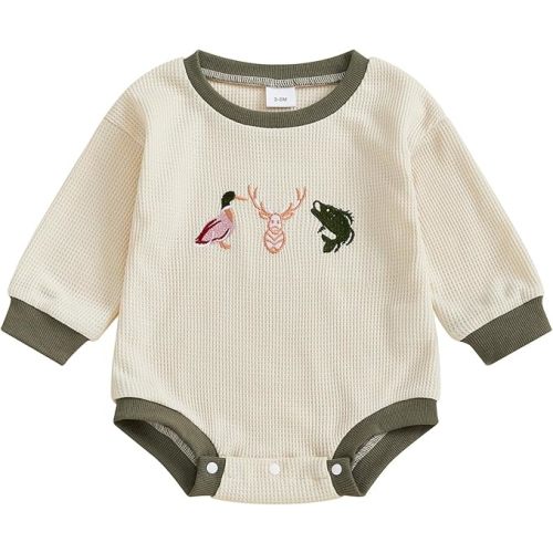 6-12mos - Infant Long Sleeve Bubble Romper Baby Boy Fall Winter Outfits Newborn Waffle Knit Embroidery Bodysuit Clothes