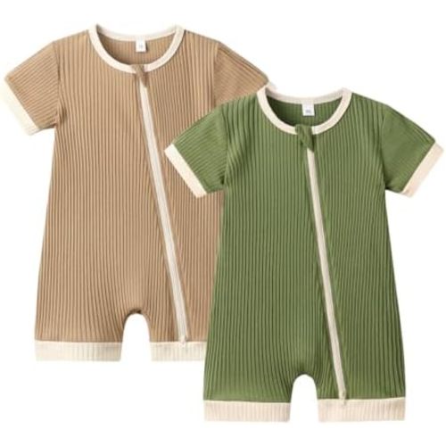 Bafeicao Unisex Baby Boy Girl 2/3 Pack Rompers Short Sleeve 2 Way Zipper One Piece Jumpsuits Clothes Sets