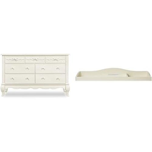 Evolur Aurora 7 Drawer Double Dresser, Ivory Lace, 54x20.3x34 Inch (Pack of 1) & Universal Collection Changing -Tray, Classy, Durable in Ivory Lace