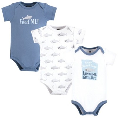 Hudson Baby Infant Boy Cotton Bodysuits, Jawsome Little Bro, 3-6 Months