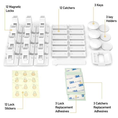 Baby Proof Me Child Safety Bundle – 24-Pack Outlet Covers, 12-Pack Corner Protectors, 12-Pack Magnetic Cabinet Locks – Home Safety Kit for Babies and Toddlers