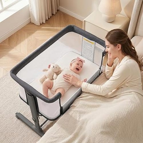INFANS Moisés de bebé 3 en 1, Durmiente junto a la cama para recién nacidos, Cuna plegable con colchón, Bolsa de viaje, Ruedas, Malla de 4 lados, Cuna mecedora co-durmiente estacionaria fácil de