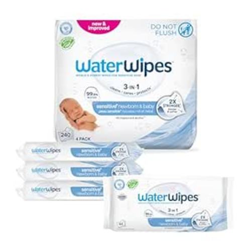 WaterWipes Sensitive+ Newborn & Baby Wipes, 3-In-1 Cleans, Cares, Protects, 99.9% Water, Unscented & Hypoallergenic, 240 Count (4 Packs)