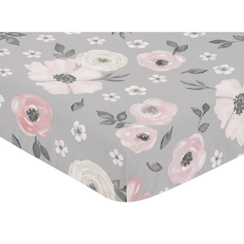 Sweet Jojo Designs Watercolor Floral Fitted Crib Sheet & Reviews | Wayfair