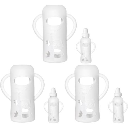 Silicone Sleeve Compatible with Evenflo 8oz Glass Bottle, Baby Bottle Silicone Sleeve with Antislip Handle and Thermal Insulation, White (Pack of 3)
