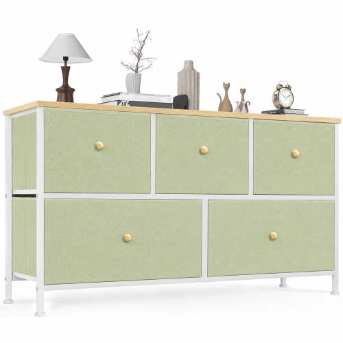 edx 5 Drawer Fabric Dresser for Bedroom, Chest of Drawer Organizer Storage Cabinet for Closet, Entryway,Light Green