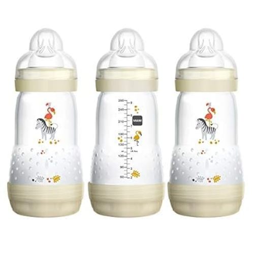 MAM Easy Start Anti-Colic Bottle, Baby Essentials, Medium Flow Bottles with Silicone Nipple, Unisex Baby Bottles, Designs May Vary, 9 oz (3-Count), - 3 Count (Pack of 1)