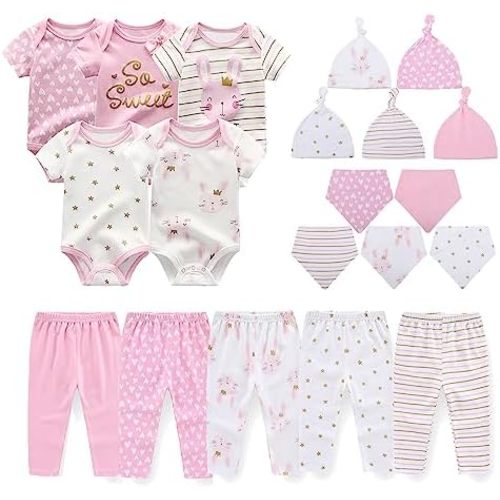 Baby Short Sleeve Jumpsuit Essentials Infant Clothing Set 20-Piece for Boys and Girls