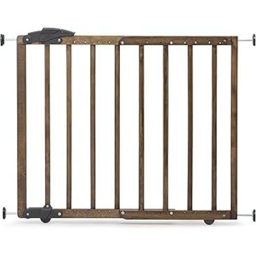 Dreambaby 27.5-41" Nottingham Rustic Wooden Baby Gate for Stairs and Doorways - Two Mount Options: Drill-in Walk Through or No Screw Barrier - Farmhouse Style for Kids and Pets