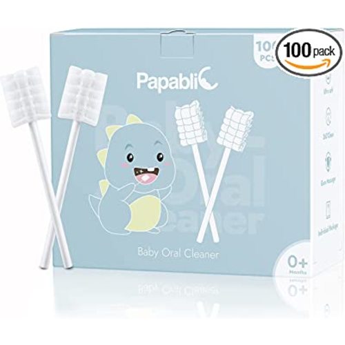 Papablic Baby Tongue Cleaner, Baby Oral Cleaner, Disposable Infant Mouth Cleaner Newborn, Upgrade Gum Cleaner with Paper Handle or Infants Ages 0-2 Years, 100 Pack
