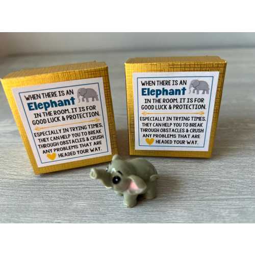 ELEPHANT - Good Luck charm, mini figurine, sweet thought gold gift box, protection, friend, love, adorable poem, teacher, mom, Christmas