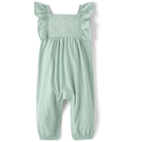 The Children's Place Baby Girls Sleeveless Embroidered Flutter Romper Green 0-3 M