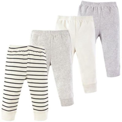 Luvable Friends Basics Infant Baby Comfy Cotton Pants 4-Pack, Cloud White Stripes, 6-9 Months