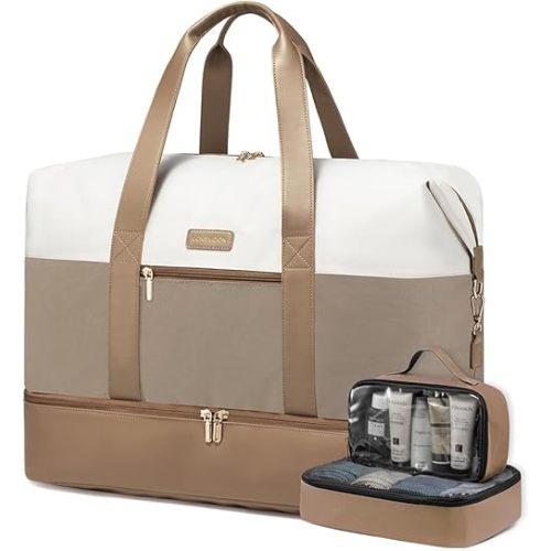 LOVEVOOK Weekender Bag for Women, Large Duffle Bag for Travel with 2 Packing Cubes, Carry on Overnight Bag with Shoe Compartment, Mom Hospital Bags for Labor and Delivery