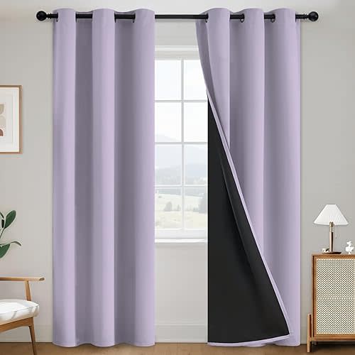 SimpleHome 100% Blackout Curtains for Bedroom,Thermal Insulated Lilac Grommet Window Drapes Room Darkening Curtains for Living Room with Black Back,38 x 84 Inch,2 Panels