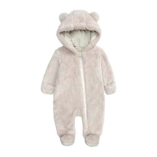 Unisex Baby Bodysuit Clothes Baby Girl Boy Jacket Hooded Footed Coat Outerwear Romper Jumpsuit Size 3-6 Months Beige