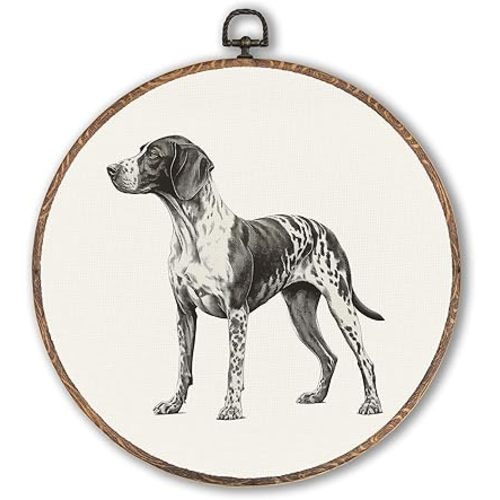 German Shorthaired Pointer Round Wall Art Framed, Dog Mom Gifts Round Wall Decor, Dog Lovers Gifts Hanging Canvas Prints Wall Sculptures for Bathroom Bedroom Living Room Decor, 10x10 Inch