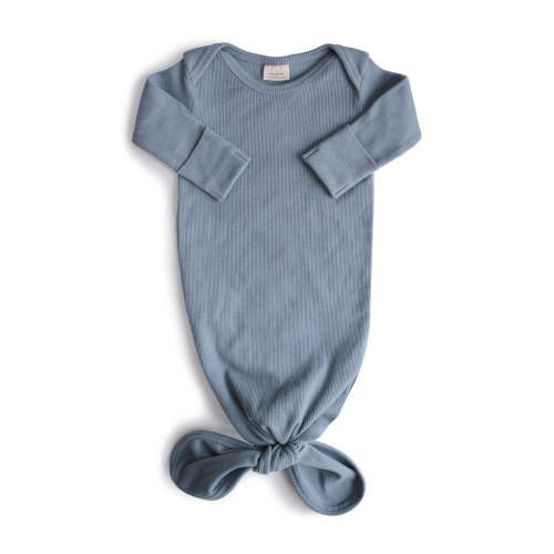 Mushie Organic Cotton Ribbed Knotted Baby Gown