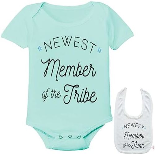 Newest Member of Tribe - Jewish Newborn Infant Baby bodysuit outfit onesie & bib