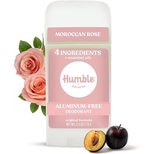 Humble Aluminum-Free Deodorant for Women & Men, Moroccan Rose - Clean & Fresh Natural Deodorant Stick with Essential Oils for Long-Lasting Odor Control - 1 Pack