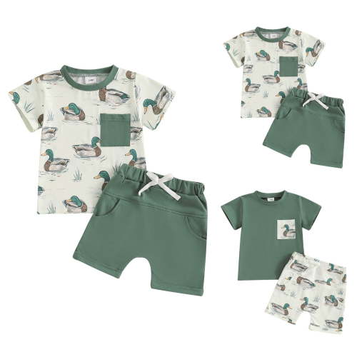 UAYOTSE Toddler Baby Boy Outfit Summer Short Sleeve Mallard T Shirt Checkered Plaid Shorts Two Piece Clothes toddler shorts 4t(0-6 Months,Green)