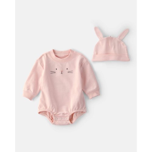Baby Girl Bunny Bubble Romper & Hat Set - Pink | Carter's