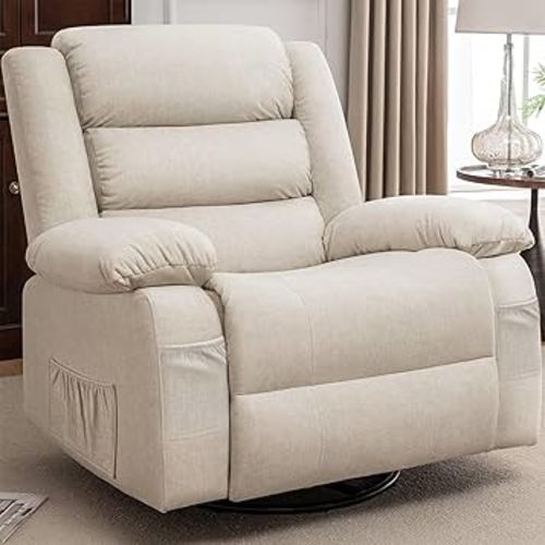Recliner Chair, Wide Rocker Chair, Rocking Chair with Massage and Heat,360°Swivel Nursery Rocking Chairs, Oversized Recliner for Adults, Cashmere Reclining Sofa for Living Room, Beige