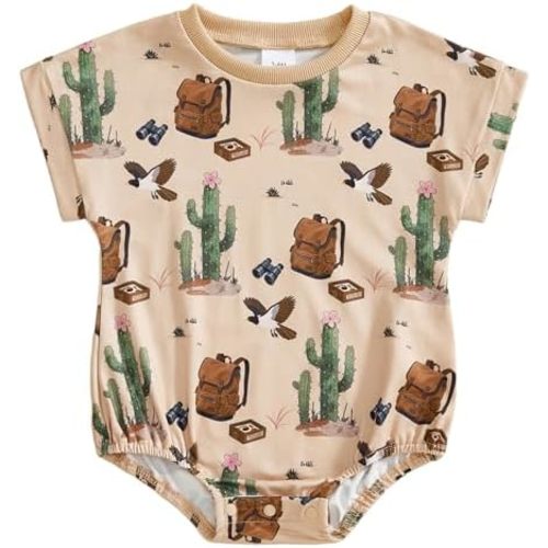 Kayotuas Western Baby Boy Girl Clothes Cow Print Bubble Romper Oversized Short Sleeve Tshirt Bodysuit Infant Summer Outfits