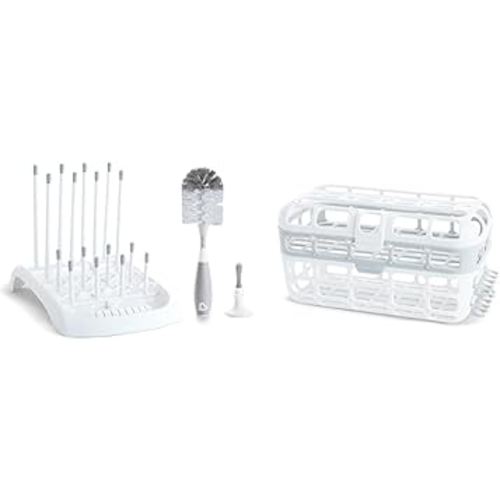 Munchkin Baby Bottle Cleaning Set with Drying Rack, Bristle Brush, and High Capacity Dishwasher Basket, 1 Pack