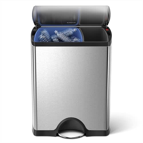 simplehuman 38 Liter / 10 Gallon Rectangular Kitchen Step Trash Can, Brushed Stainless Steel