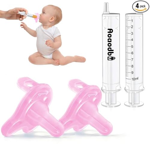 Baby Medicine Dispenser, Baby Medicine Syringe, 0 Months and up Baby Pacifiers, 100% Silicone Pacifiers, BPA-Free (Pink, Model 2)