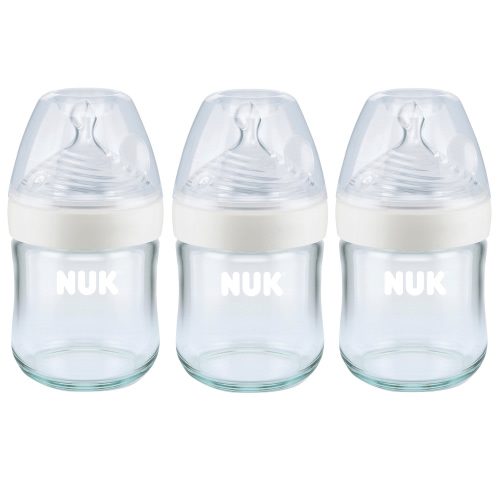 NUK Simply Natural Glass Bottles 4 oz, 3 Pack, Safe Anti-Colic for Newborn Baby