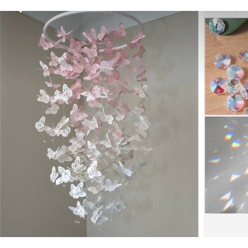 Butterfly Mobile:Pink/Blush/Champagne/Taupe/White/Baby shower/Nursery Mobile/Baby Girl Mobile/Girl bedroom Mobile/Nursery Decor/Gift/Custom.
