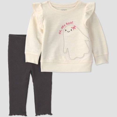 Carter's Just One You® Baby Girls' 2pc Fleece Ghost Ruffle Sweatshirt and Leggings Set - Ivory/Black Newborn