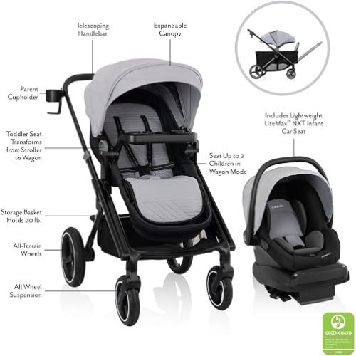 Transformer Stroller Wagon Travel System w/LiteMax NXT (Pitch Black)