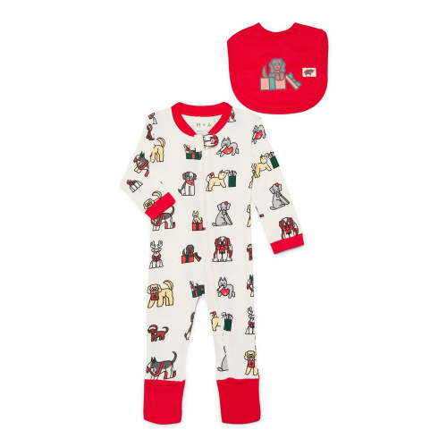 M+A by Monica + Andy Gender Neutral Baby Christmas Organic Cotton One Piece Pajamas and Bib Set, 2-Piece, Sizes 0M-24M