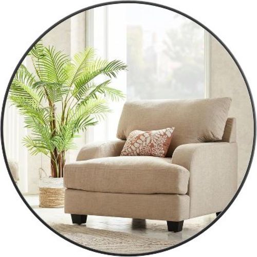 18” Black Round Bathroom Mirror with Aluminum Frame – Fogless Wall-Mounted Mirror for Vanity, Entryway