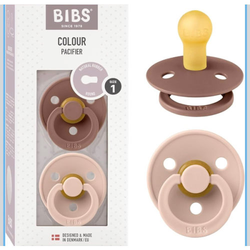 Bibs Pacifiers Color Collection, Set of 2 BPA-Free Latex Pacifiers Made in Europe, Round Nipple Baby Pacifier.
