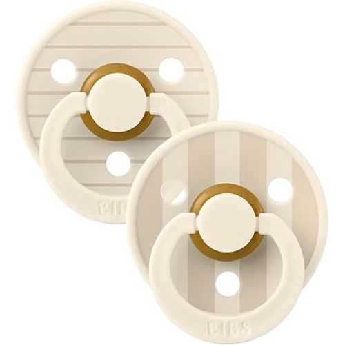 BIBS Colour Pacifier, 6-18 Months, 2-Pack, Round Nipple, Pin Ivory Vanilla