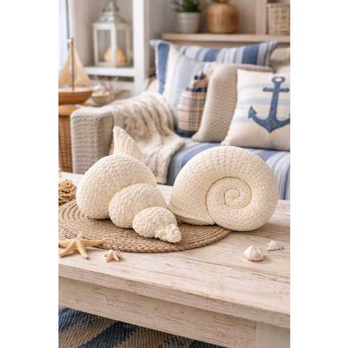 Crochet Seashell Pillow – Handmade Shell Cushion, Cozy Home Decor, Gift for Ocean Lovers
