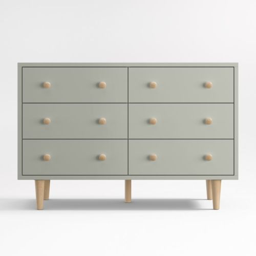 Finn 51" Sage Green Wood Wide 6-Drawer Kids Dresser