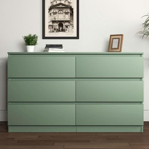 Resenkos Modern Mid Century 6 Drawer Wide Dressers Chests for Bedroom, Chest of Drawer Organizer Green