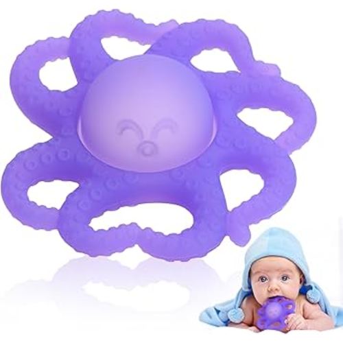 Baby Teething Toys 3-6 Months, Octopus Baby Teethers 6-12 Months, Silicone Teether Toy for Infants Relief 0-12 Months, BPA-Free Chew Toy for Soothing Sore Gums, Newborn Sensory Toy Gift for Boy Girl-A
